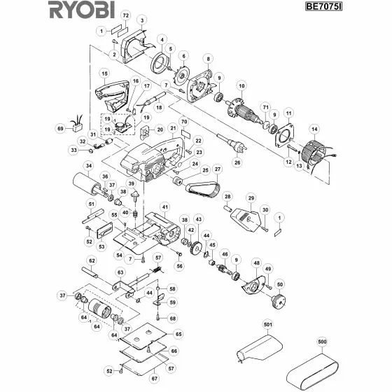 Ryobi BE7075I Spare Parts List Type: 1000018226